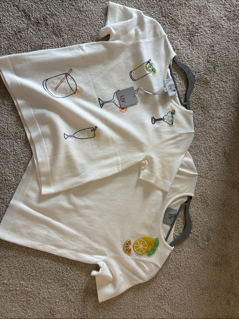 White Cocktail-Embroidered Short Sleeve Tops LIV MILANO